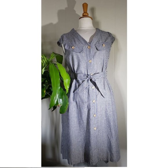 NWT Blue & White Stripe Shirt Dress #10 - Picture 1 of 6